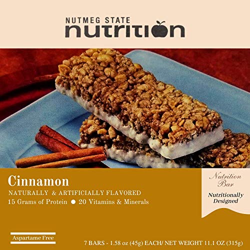 Nutmeg State Nutrition – High Protein Snack Bars, 15g Protein, 160 Calories, Low Sodium, 18g Carbs, 5g Fiber, 7 Servings Per Box (Cinnamon, 1 Pack)