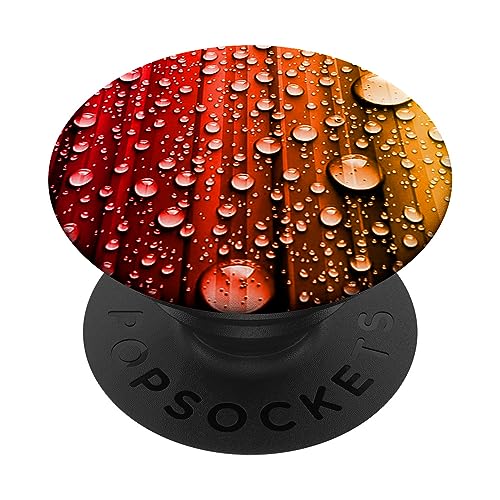 red and orange / colorful water drops PopSockets Swappable PopGrip, Black