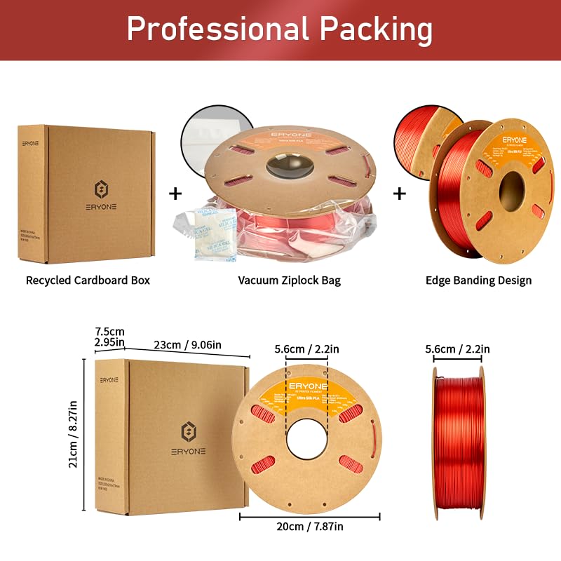 Image of ERYONE Silk Filament PLA+ 1.75mm Upgraded Shiny 3D Printer Filament, Gloss Finish, Fit Most FDM Printer Stable Printing,1kg (2.2LBS) /Spool, Red