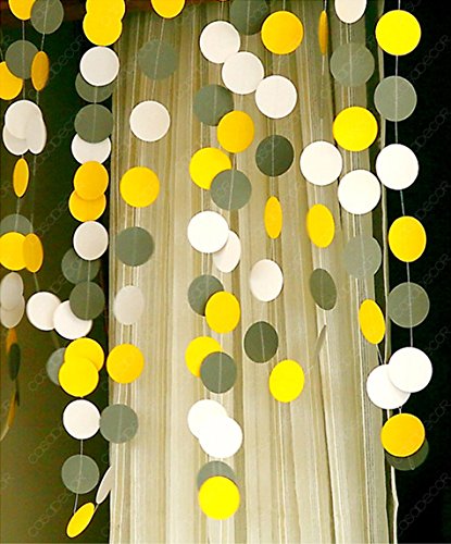 KINGWEDDING Round Dots Hanging Decoration String Paper Garland Wedding Birthday Party Baby Shower Background Decorative,157 inches (Yellow-Grey-White)