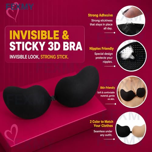 Image of Women's & Girl's Strapless Push Up Wire Free Stick On Invisible Bra, Sticky Liftup Silicone, Stick on Bra for Backless Dress Free Size B Cup