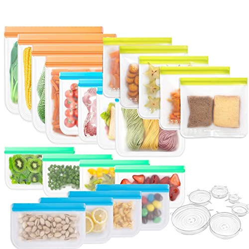 Lot de 22 Sacs de Congélation Réutilisables en PEVA sans BPA,Sacs à Repas Étanches,Sacs à Sandwich,Sacs de Congélation Premium,Sac de Rangement pour Réfrigérateur Fruits Légumes Voyages