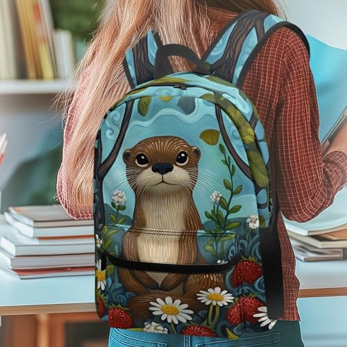 Cute Cartoon Otter Backpack for Girls Boys Sturdy Lightweight Comfy 17 Inch School Backpack Kids Cute Animal School Bag with Front Pocket3