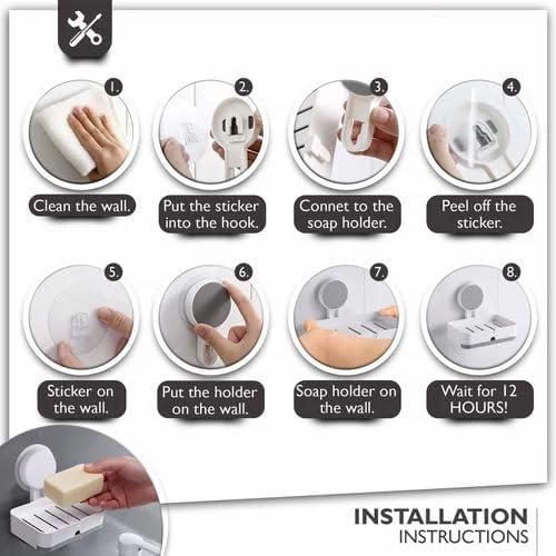 Image of Wall-Mounted Soap Holder with Waterproof Adhesive, Premium ABS Plastic, Removable Drain Tray, White