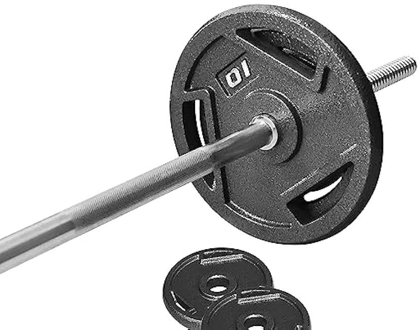 Cast Iron Standard Weight Plates Including 5FT Standard Barbell with Star Locks, 45-Pound Set (35 Pounds Plates + 10 Pounds Barbell), Multiple Packages