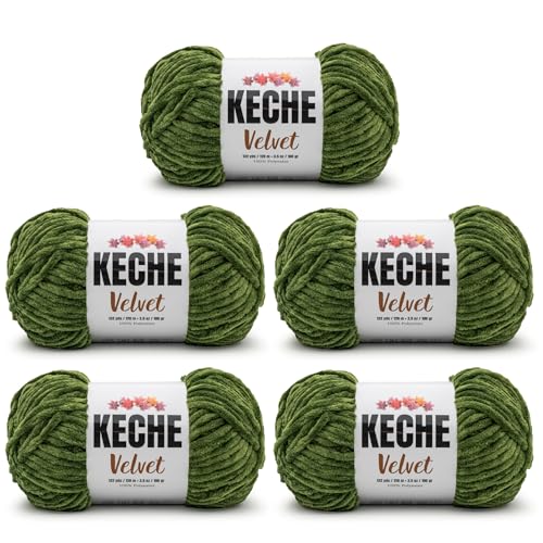 Image of Keche Velvet Chenille Yarn for Crocheting, Soft Bulky Baby Blanket Amigurumi Yarn 5x100 gr (5x132 yds) (5 Skeins) - Grass