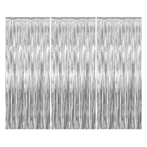 Aitodos 3 pièces Rideau Métallique, 1mx2m, Rideau Paillette, Decoration Fete (Argenté)