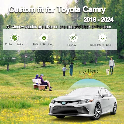 Image of KMF 6pcs Thicken Sun Shades for Toyota Camry 2018-2024 Accessories,Full Window Car Window Covers Sunshade for Windshield Side Rear, UV Block and Blackout Privacy for Camping Outdoor