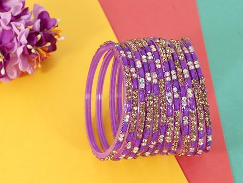 Purple Stone Glass Bangles Kaanch ki Choodiyan