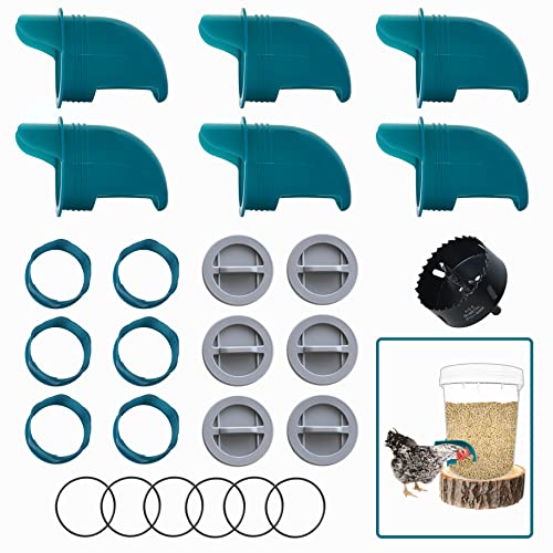 Whimsii Comederos para Pollos, sin residuos, 6 Puertos + Sierra de Aguja, alimentador automático de Pollo, alimentador de Aves de Corral a Prueba de Lluvia para Pollos, Patos, Gansos, pájaros