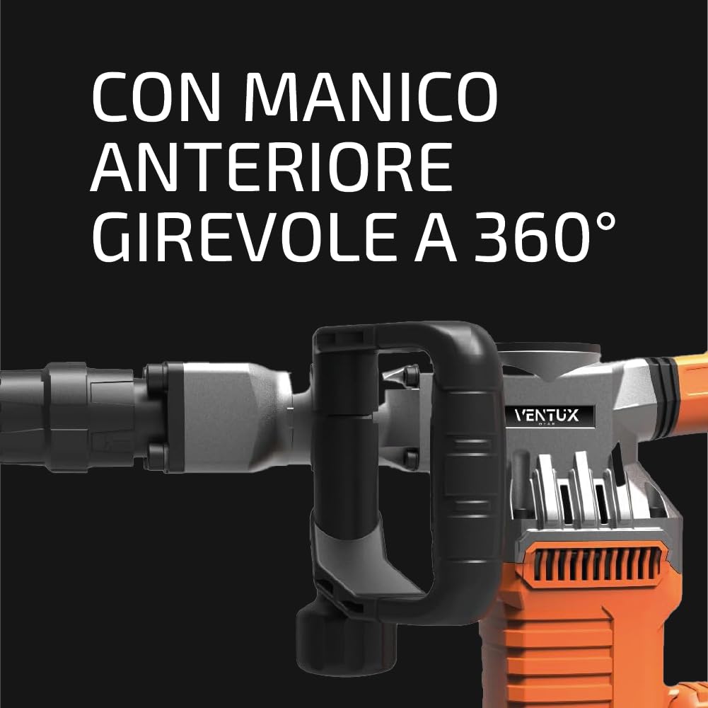 Martello Demolitore Professionale -1300W con 3 Punte e Scalpello - Martello Per Lavori di Demolizione su Cemento e Muratura - Demolitore Elettrico ad alta potenza e Manico Antivibrazione