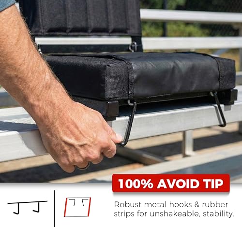 Image of SPORT BEATS Stadium Seats with Back Support Bleacher Chairs with Back and Cushion Thick Padded Bleacher Seats Includes Shoulder Strap Black 2pcs Regular - 17 inch W x 12 inch D x 16.5 inch H