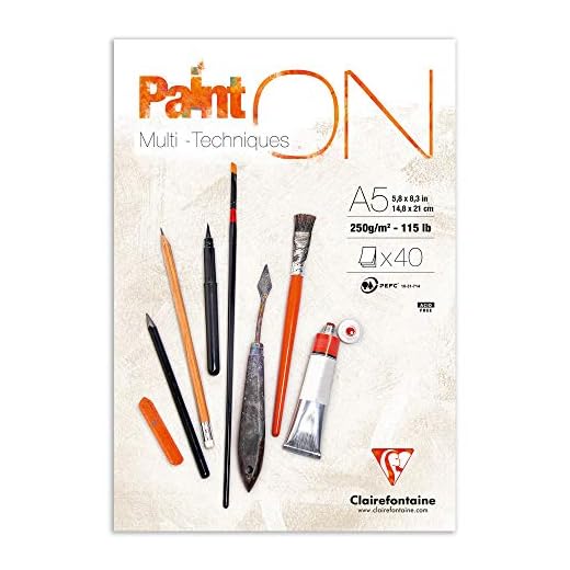 Clairefontaine 96538C PaintON Bonded Block - 40 hojas Papel de dibujo multitécnico de grano muy ligero - Blanco - A5 14,8x21 cm 250g