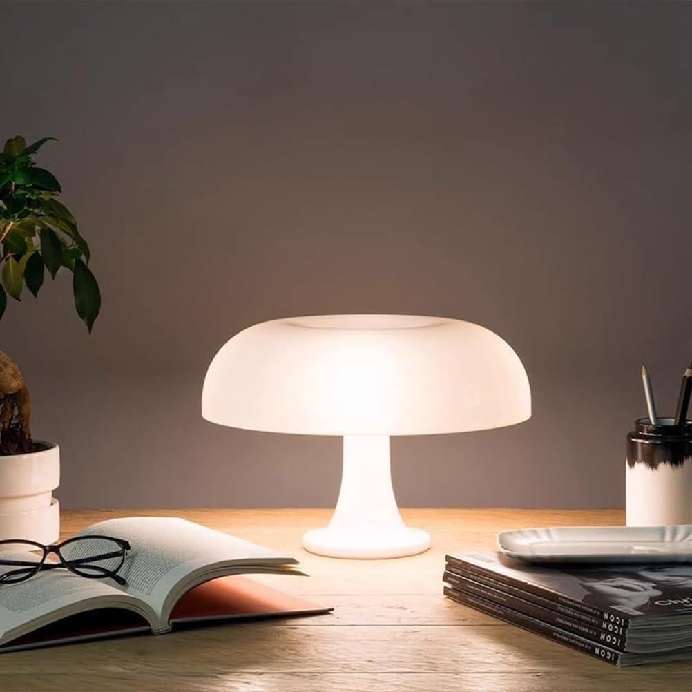 OOWOKS Pilz Tischlampe Weiß mit 4 Glühbirne LED Mushroom Lampe mit Kabel | 3000K/4000K/6000K, Nachttischlampe, Nachtlicht Deko, Moderne Schreibtischlampe für Wohnzimmer Schlafzimmer