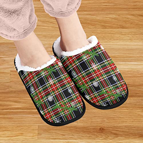 visesunny Stewart Black Tartan Snowflake Christmas Tree Branch Cozy Fuzzy Mens Womens Memory Foam House Slippers Plush Fleece Indoor Outdoor Slipper4