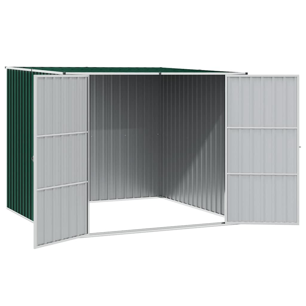 Cobertizo verde 195 x 198 x 159 cm de acero galvanizado con puertas dobles, techo inclinado para almacenamiento resistente a la intemperie de herramientas, bicicleta y cortacésped