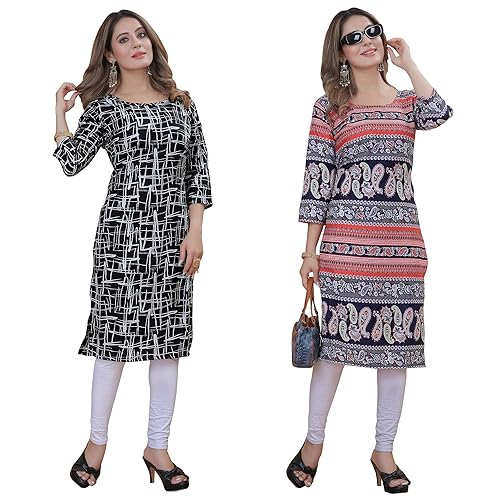 Image of Women's Multicolor Exclusive Casual Crepe Kurta||Pack of 2 Kurta||Kurta for Women