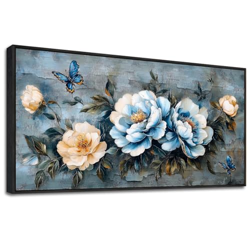 KELIYUAN Large Framed Canvas Wall Decor For Living Room Wall Art For Bedroom Modern Room Abstract Wall Painting Black Framed Flower ink painting Dining Room Home Decor Print Artwork Posters 30"X60"
