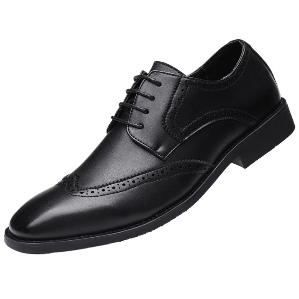 Mens Low Heel Derby Oxfords Dress Shoes Italian Luxury Lace-up Mens Black Pu Leather Formal Oxfords Dress Shoes