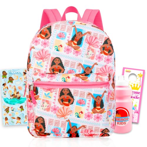 Disney Mochila Moana para crianças – Pacote com mochila Moana de lona de 40,6 cm com garrafa de água, adesivos, mais | Conjunto de mochila Moana para meninas e crianças pequenas, Multicor, Moana