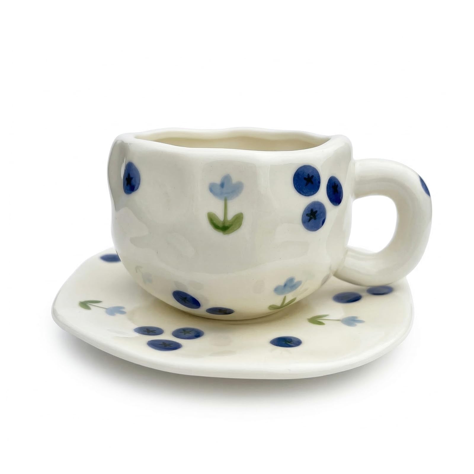 Amazon.com | TREEWOO Hand Painted Blueberry Ceramic Coffee Cup and