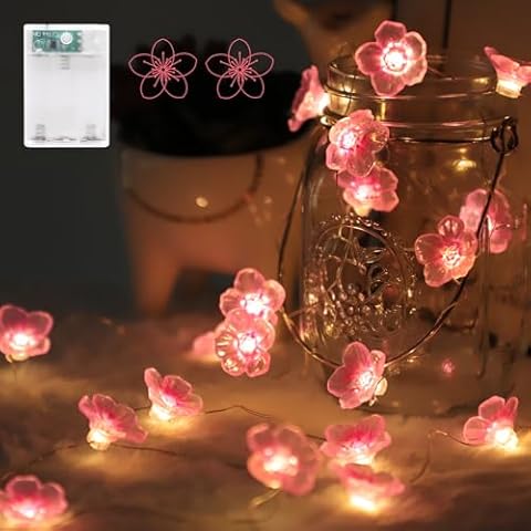 Afaiup 2M Pink Cherry Blossom Fairy Lights Cover