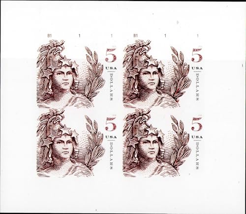 Estátua da Liberdade de US$ 5 (folha com 4) selos postais patrióticos vintage dos EUA