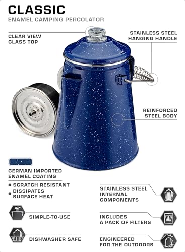 COLETTI Classic Percolator Coffee Pot — The Most Nostalgic Camping Coffee Pot, Now Modernized [Blue Enamel, 12 Cup]