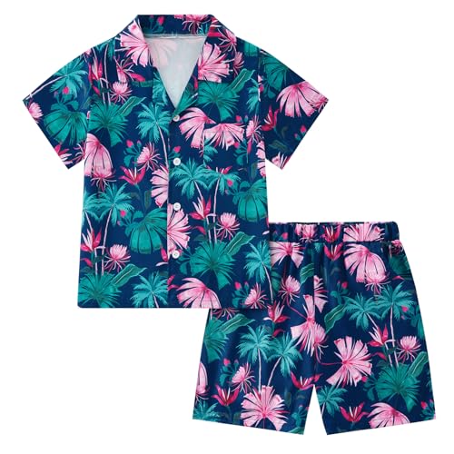 Image of Weixinbuy Boys Summer Outfits Short Sleeve Hawaiian Shirt and Shorts Vacation Set for Kids Summer Clothes Set