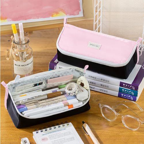 Image of iSuperb Pencil Case Large Capacity Pencil Pouch Bilateral Pen Bag Travel Bag Make Up Organizer with Zipper (Pink)