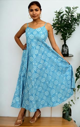 Image of JAIPUR HAND BLOCK Sleeveless Cotton A Line Dress|Gown with Jacket S63
