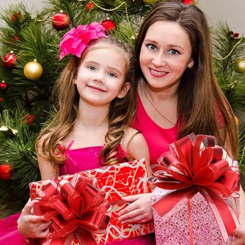 Amcami 20 Pieces Large Red Pull Bows For Gift Wrapping Christmas Gift Bows Organza Pull Bow For Xmas Gift Decoration Big Red Ribbon Bows For Wedding Party Birthdays Holidays thumb #6