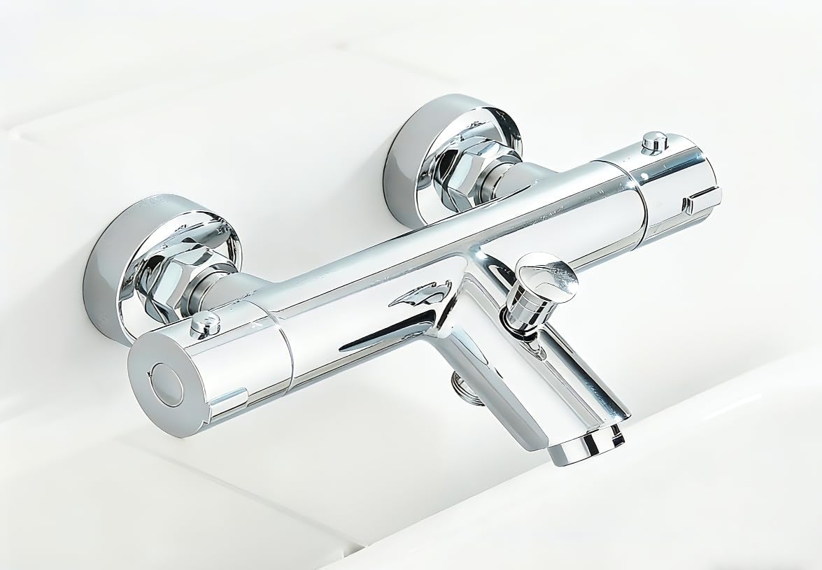 Mitigeur Thermostatique Douche Mitigeur Baignoire Thermostatique en Laiton avec Bouton de Sécurité à 38℃ Robinet Baignoire Douche Mural chrome