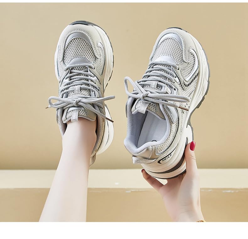 Women's Fashionable Lace Up Platform Sneakers, Casual Comfortable Breathable Sports Running Shoes, Workout Sneakers, All-Match Round Toe Chunky for Daily Wear, Trending Athletic4