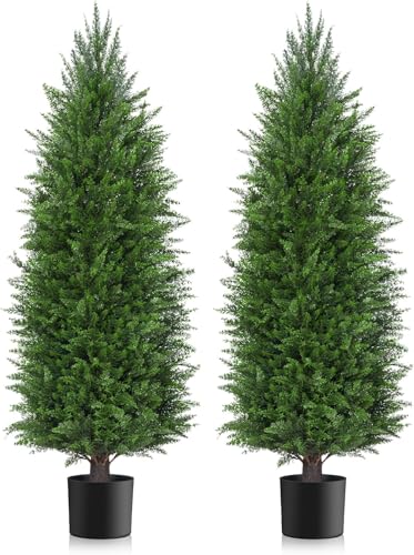 Image of AOKIIE 6FT Artificial Cedar Topiary Trees UV Protection for Outdoor 2PCS