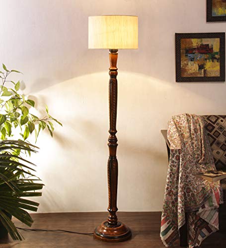 Image of Devansh Off-White Cotton Wooden Floor Lamps