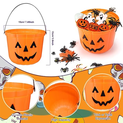 Dandat 12 Pieces Halloween Pumpkin Candy Bucket Trick or Treat Plastic Candy Pumpkin Pails Face Bucket for Adults Halloween Party Favors Class Supplies