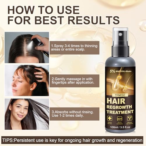 Minoxidil Spray - 5% Minoxidil for Men, Minoxidil for Women Hair Growth Products, Extra Strength Hair Regrowth Devices with Biotin, Help to Stop Loss Hair Unscented Light and non Greasy 3.38 Fl.OZ