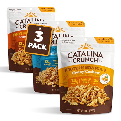 Image of Catalina Crunch Protein Granola - Low Sugar Breakfast Cereal with 13g of Protein - Gluten Free, Keto Friendly - Variety Pack - 8 oz. Bag (Pack of 3)