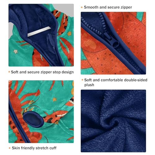 Lobster Pattern Print with Dot Toddler Fleece Jacket Girl Boys Hooded Fleece Jacket Coat Warm Outwear Zip-up 3-10T3