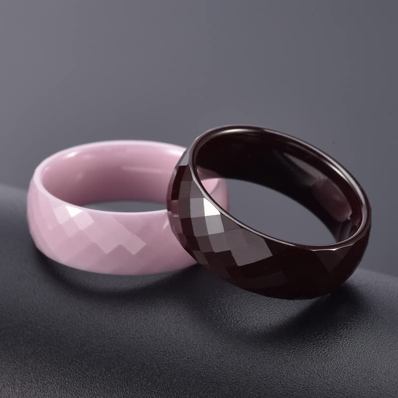 Image of PAMTIER Unisex Ceramic 6mm Multi-Faceted Rhombic Cut Classic Plain Ring | Comfort Fit, Dainty Engagement Wedding Band