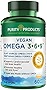 Omega 3-6-9 Vegan and Vegetarian Omega Formula - “5 in 1” Essential Fatty Acid Complex - Scientifically Formulated Plant-Based Omega 3 6 9 Essential Fatty Acids (EFA) - from Purity Products (60)