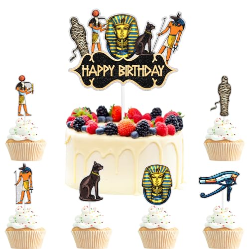 Egypt Cake Toppers Set of 7 Pharaoh, Mummy Themed Happy Birthday Decoration, Perfect Egyptian Theme Party for Kids, Birthday Party and Baby Shower Decoration Supplies for Boys and Girls. LIANGSS