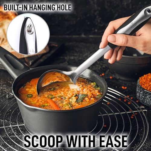 Zulay Kitchen BLACK HANDLE Stainless Steel Cooking Utensil - Stainless Steel Kitchen Utensil - Durable Kitchen Gadgets - Metal Kitchen Accessories - Easy To Clean Kitchen Tools - 12 Inch Soup Ladle thumb #5