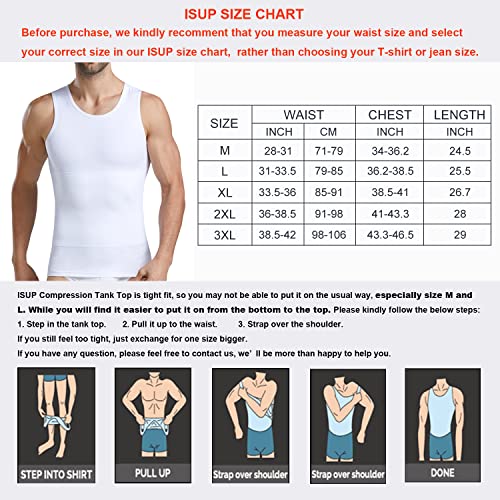 Isup Mens Slimming Body Shaper Compression Tank Top Undershirt Shapewear Shirt White #TOP4