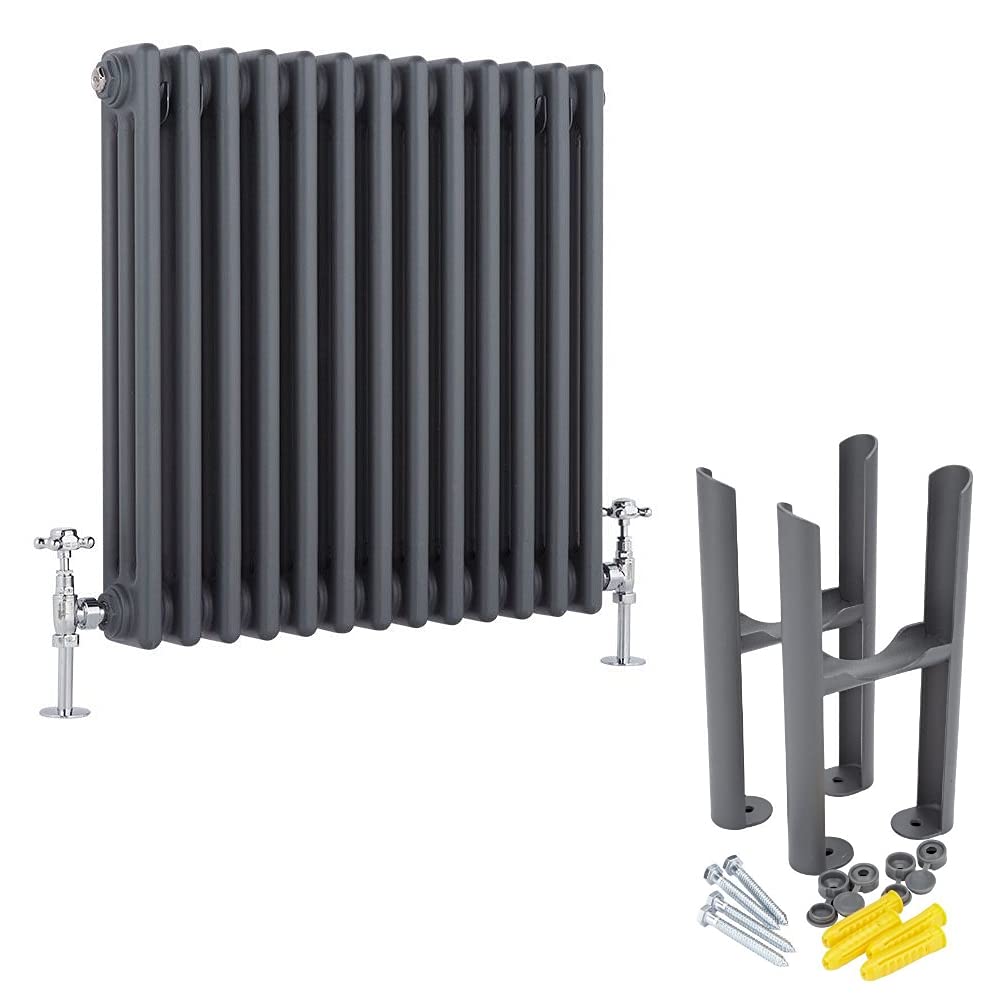 Milano Anthracite Windsor Cast Iron Style Horizontal Triple Column Radiator Feet - 600Mm X 605Mm