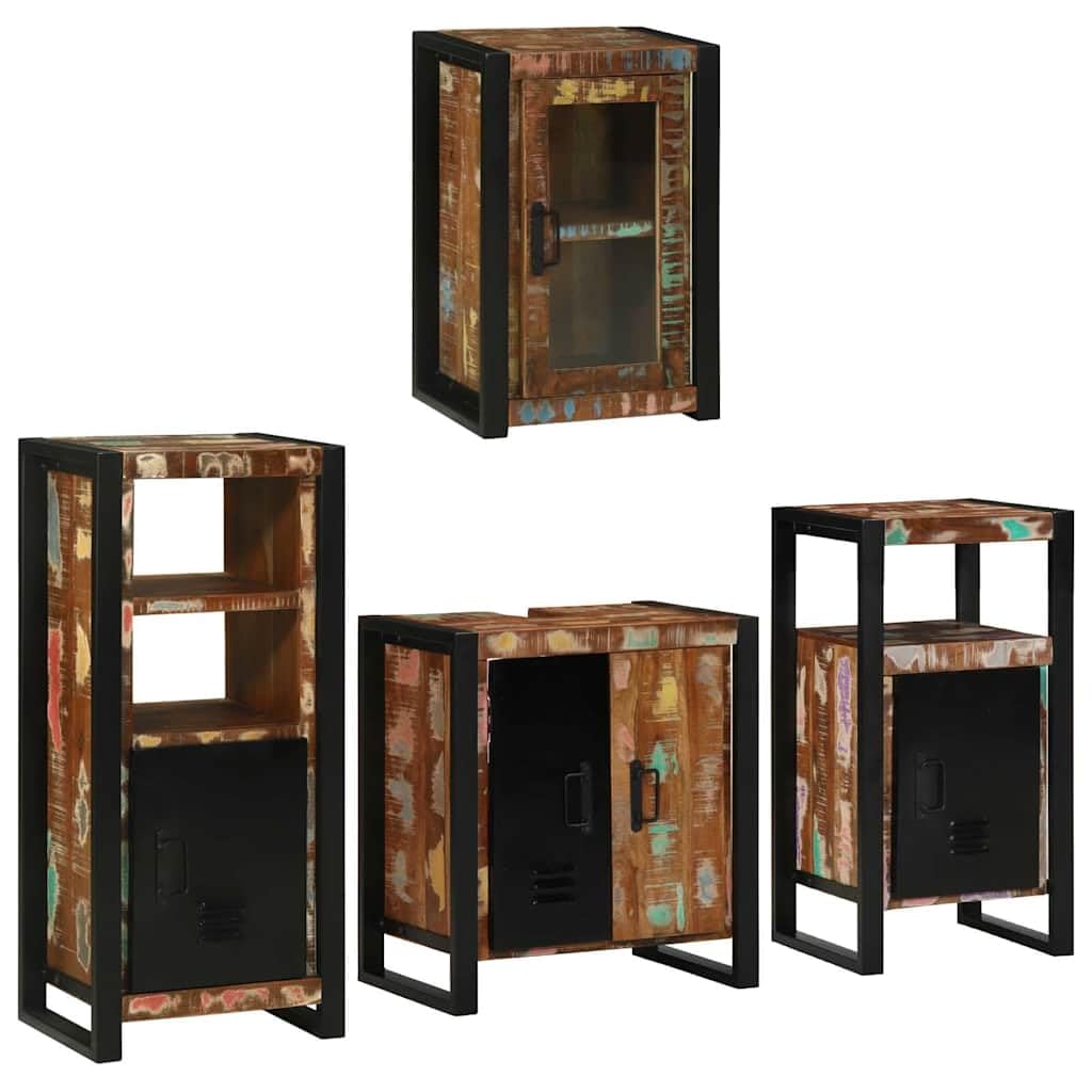 Juego de muebles de baño con lavabo, armario alto, armario colgante de madera maciza y metal, para inodoro y ducha con mucho espacio de almacenamiento y aspecto moderno