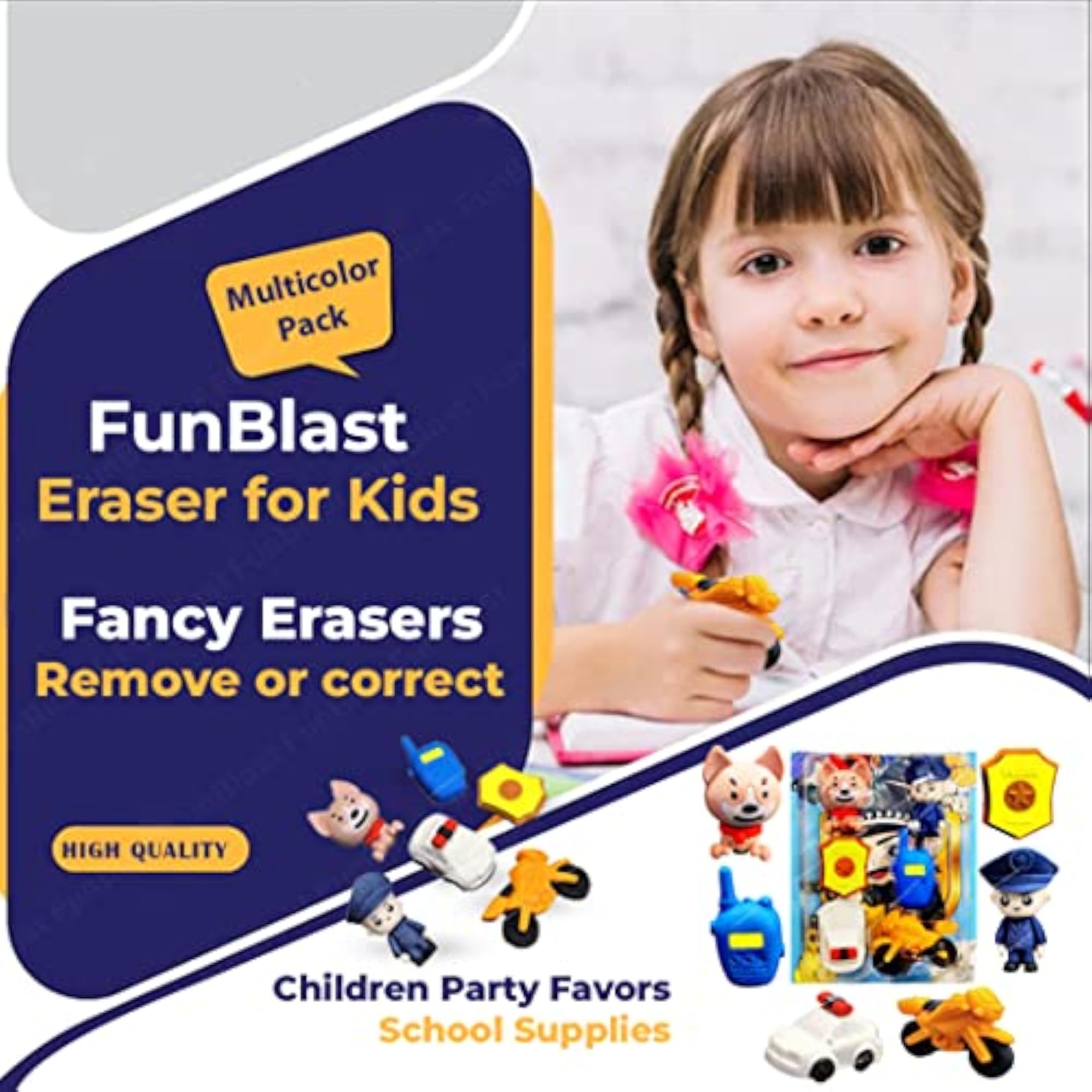 Police & Vehicle Theme Erasers Set, Gift for Kids