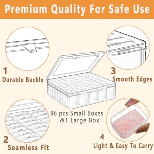 Image of Bead Storage Containers, 92 Clear Plastic Bead Organizer Box With Hinged Lid,Bracelet Making DIY Jewelry Craft Nails, Bracelets, Jewelry, Diamonds, Clay Beads, Screws,1.7x1.38x0.8Inch