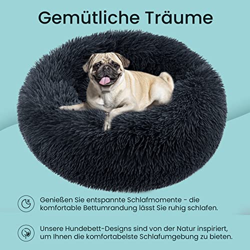 OKPOW Donut Hundebett Fuer Mittelgroße Hunde: Flauschig Welpenbett Rund Kuscheliges - Anti Angst Katzenbett Comfy - Plüsch Haustierbett Waschbar
